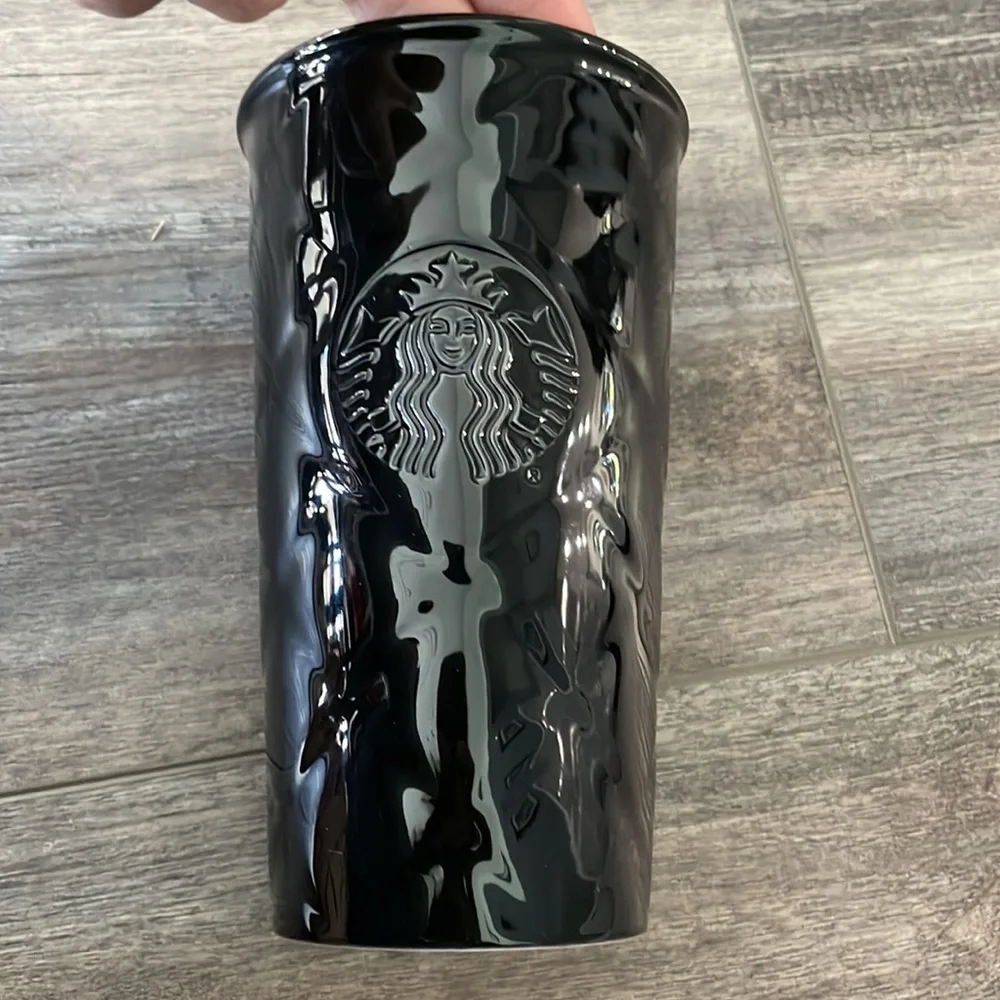 Starbucks Black Quilted Ceramic Mug Siren 10oz 2015 Collectible